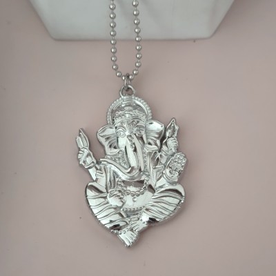 Sullery Hindu God of Beginnings Lord Shree Ganesh Shiva' Son Locket With Chain Sterling Silver Metal Pendant