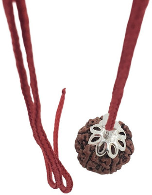 BHAKTI CHIMES 5 Mukhi Nepali Rudraksha Five Face Rudraksh With Original Quality Certificate Silver Beads Brass, Wood Locket Set