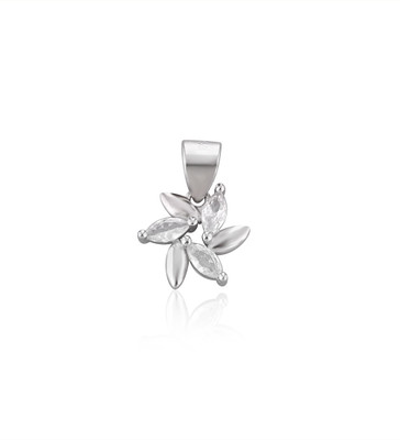 Shubamkrit Jewels Leaf Petal Design with Sparkling Zircon Stones Silver Pendant