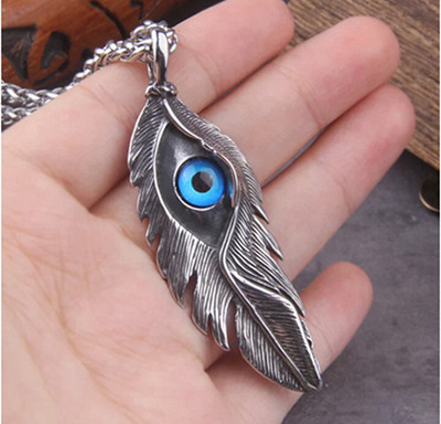 Heer Collection Fashion Jewellery Vintage Devil's Eyes Men Necklace Feather Hand Pendant Jewelry Stainless Steel Pendant Set