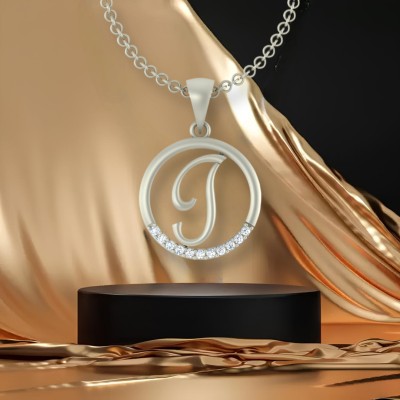 Kanak Initial letter J in Circle Silver Gold plated Jewellery Necklace Pendants Chain alphabet Pendant for Girls Women Men Boyfriend Girlfriend Boys Kids Unisex Valentine Gifts Silver Cubic Zirconia Brass Pendant