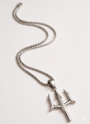 RAPPERSSHOP Shiv Trishul Pendant Necklace for Men Sterling Silver, Rhodium Stainless Steel Pendant Set