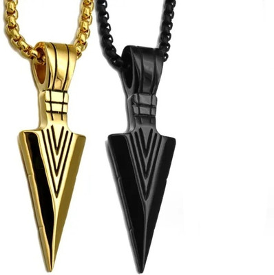 STYLE KRAFT Fashion Solid Spear Point Arrowhead Pendant Necklace With Chain For Boys Men's Titanium, Platinum, Sterling Silver, Copper Alloy, Brass, Stainless Steel, Silver Pendant Set