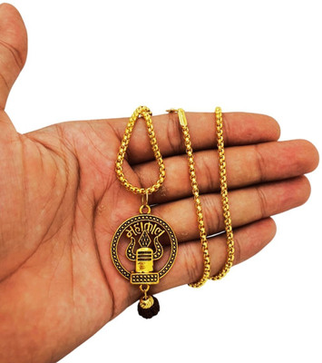 HAPPY CREATION Shiv Trishul OM Dotted Pendant With Chain For Unisex Gold-plated Brass, Alloy Locket