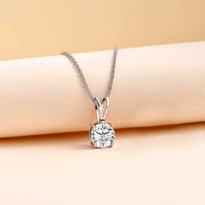 Ornate Jewels 925 Sterling Silver 0.5 Carat Cubic Zirconia Solitaire Pendant Necklace Rhodium Cubic Zirconia Sterling Silver Pendant Set