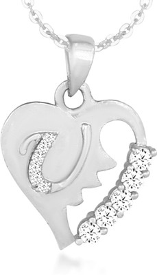 Kanak Jewels Broken Heart letter U Fashion Jewellery Valentine Gift Alphabet Heart Chain Necklace pendant for girls women men boys girlfriend Jewellery Silver-plated Cubic Zirconia Alloy Brass Pendant Silver Cubic Zirconia Brass Pendant