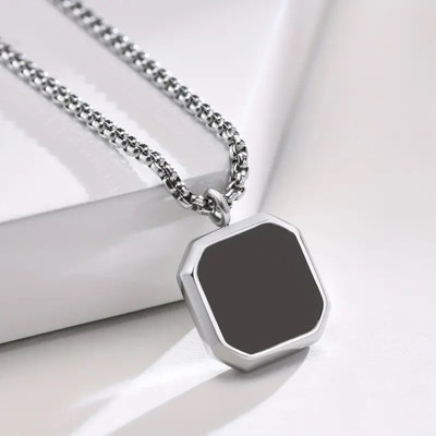 m a enterprises F 437_new_JSE-black cube_638 Silver Agate Stone Pendant Set