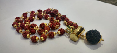 Shivtantra Lord Shiva Trishul Damru Locket with Gold Plated Caps Rudraksha Mala Pendent Brass, Wood Locket