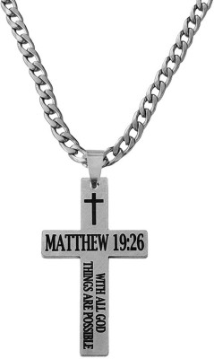 M Men Style Chrismax Gift Jesus Cross Christian Bible Verse Matthew 19:26 Pendant Necklace Sterling Silver Stainless Steel Pendant