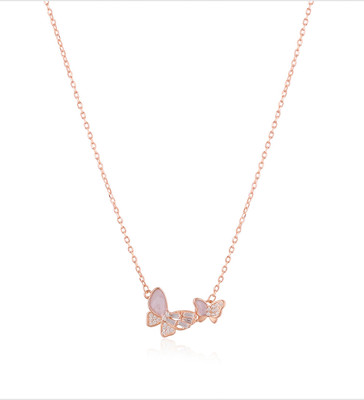 SILphony Rose Gold Butterfly Pendant Rhodium Cubic Zirconia Silver Pendant Set