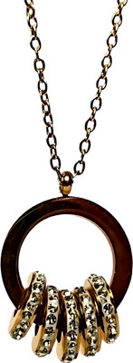 FOGGMART Rings Design AD Gold Pendant Necklace for Girls & Women, Adjustable, Rust-Free Gold-plated Cubic Zirconia Stainless Steel, Metal Pendant Set