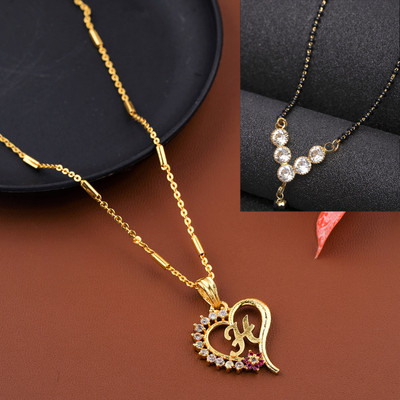 CLONEO H name alphabet Letter Pendant chain with Diamond Mangalsutra COMBO Gold-plated Alloy