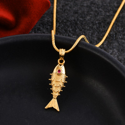 NAVYA ART fish chain for men::fish locket::fish locket chain::fish locket for men Gold-plated Brass Pendant Set