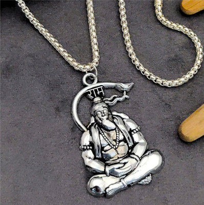 Style Wind Divine Meditation Hanuman With Chain Silver Stainless Steel Pendant