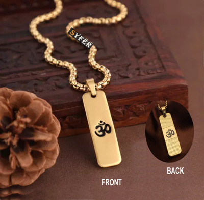 Syfer Gold Om Pendant for Men and Women, Hindu Lord Ram Locket for Boy & Girl (2 SIDE) Gold-plated Stainless Steel Pendant