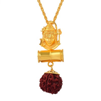 MissMister Brass Damru NagDevta Trishul and Rudraksh Shiva Mahadev Chain pendant Gold-plated Alloy Pendant Set