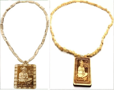 Green Spiritual Shri Bageshwar Dham Tulsi Kanthi Mala with Tulsi Hanuman ji Locket Combo Wood Pendant