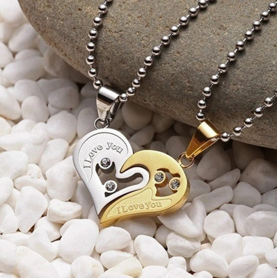 m a enterprises Saiizen Couple Silver plated and Gold-plated Dual Heart locket Gold-plated Stainless Steel Pendant
