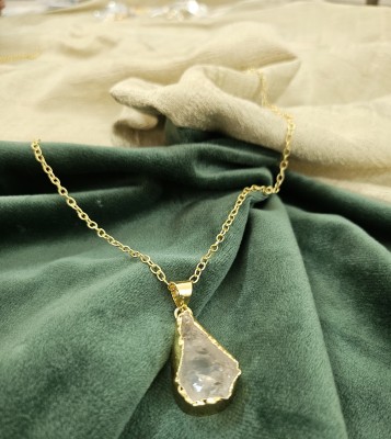 Nemayesh Glint Rose Quartz Pendant Necklace For Women… Gold-plated Quartz Brass Pendant