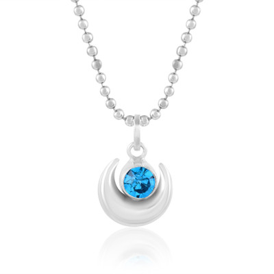 morir Silver Plated Half Moon Shape Blue Turquoise CZ Pendant Necklace Silver Cubic Zirconia Brass Pendant