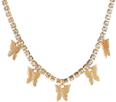 Vembley Single Layered Butterfly Studded Necklace For Girls And Women Gold-plated Alloy Pendant