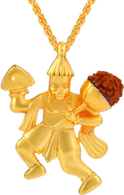 DULCI Gold Plated Brass Hanuman Charm Rudraksha Beads Bajrang Bali Locket Pendant Gold-plated Brass Pendant