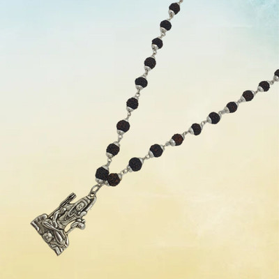 A1 yashvriddhi Most Beautiful Bhagwan Shiv Dotted Locket Pendant With 5 Mukhi Rudraksha Mala Silver Beads Brass, Wood Pendant Set