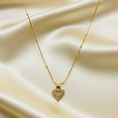 Neeara Fashion Anti Tarnish Gold Plated Chain and Heart Pendant For Women | Anniversary Gift | Cubic Zirconia Stainless Steel Pendant Set