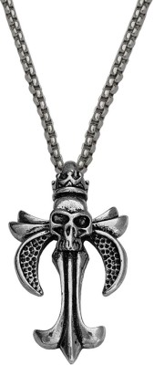 M Men Style Biker jewellery Viking Gothic Skull Head Wing Jesus Crusifix Cross Pendant Rhodium Stainless Steel, Metal Pendant