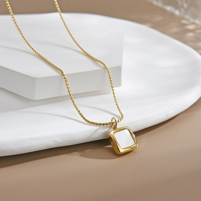 MYKI Elegant Gold-Plated Pendant Necklace with White Square Charm For women & girls Gold-plated Stainless Steel Pendant