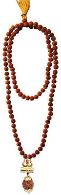 Beadworks Rudraksha Mala and Shiv Shakti Kavach Set, Religious Jewellery for Men's Gold-plated Brass, Wood Locket
