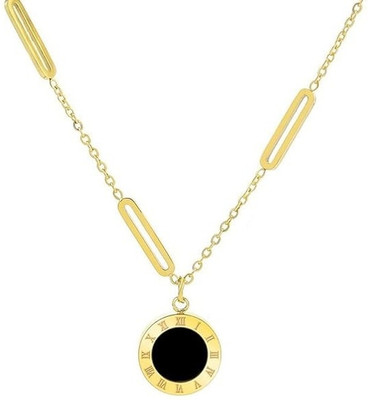 KRYSTALZ Black Onyx Roman Round Gold Plated Stainless Steel Chain Necklace for women Gold-plated Mother of Pearl Stainless Steel Locket