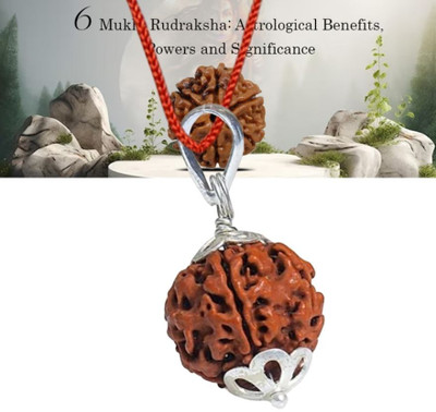 Fine Creation 6 Mukhi rudraksha / 6 Face Rudraksha Pendant Nepali For Men and Women Silver Wood Pendant
