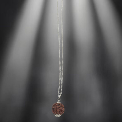 JagatguruShop Certified 6 Face / 6 Mukhi Rudraksha Pendant Original Silver Plated Locket Silver Beads Brass, Wood Locket