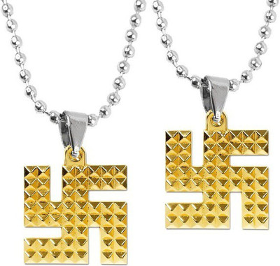 Utkarsh Set Of 2 Sign Golden Pyramid Vastu/Feng Shui Yantra Pendant Locket Gold-plated Stainless Steel
