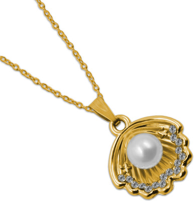 De-Ultimate Golden Stainless Steel Anti-Tarnish with Pearl Cubic Zirconia Pendant Gold-plated Cubic Zirconia Stainless Steel Pendant