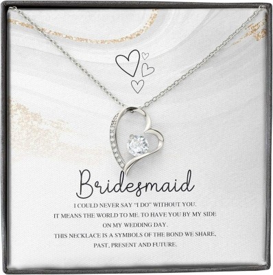 Rakva , Bridesmaid Gifts Necklace For Women, Say I Do Without You Wedding Zircon Silver Pendant Set