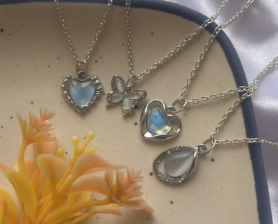 Sonisirani Set Of 4 Classy Trendy Aesthetic Silver Charm Pendant Necklace Silver Alloy Pendant