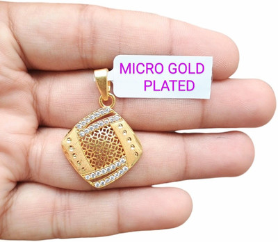privyani ELEGANT SQAURE DESIGNER DIMONDS GOLD PLATED LOCKET Gold-plated Cubic Zirconia Brass Pendant