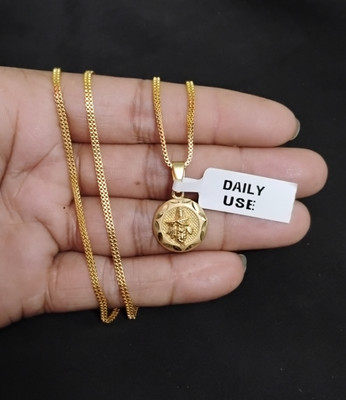 Sonutrades Shree Krishna ji pendant locket with box chain 2 line micro gold plated Gold-plated Brass Pendant Set