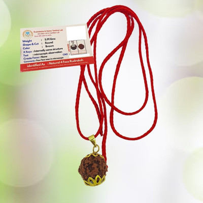 kripaurban 4 Mukhi Rudraksha Pendant/Pandent Nepali Rudraksha with Lab Certified Four Mukhi Gold-plated Beads Brass, Wood Pendant Set