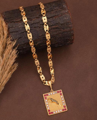 Pihoo Enterprise Alloy Gold Plated Jaguar & Bishcut Dil chain Gold-plated Diamond Alloy Pendant Set