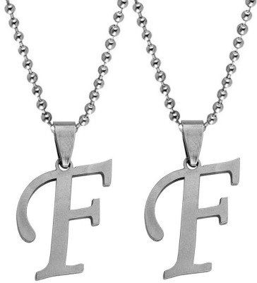 Stylewell Set Of 2 Silver Name English Alphabet 'F' Letter Pendant Locket Necklace Chain Silver Stainless Steel Locket Set