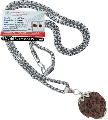 Fine Creation 5 Mukhi Rudraksha five Faced panch Nepali Rudraksh Bead Original and Certified Silver Beads Brass, Wood Pendant