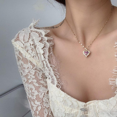 Temora Temora Purple zircon crystal ocean heart pendant with chain rose gold necklace Copper Zircon, Alexandrite, Diamond Sterling Silver Pendant Set
