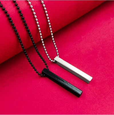 Whitechimes Stylish Silver- Black 3D Vertical Bar Cuboid Stick Locket Pendant , Silver, Black Silver Alloy, Stainless Steel Pendant Set