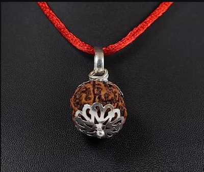 Kuttumb Gems & Jewels 3 Mukhi Rudraksha Three Face Rudraksha Original Nepali Bead With Metal Capping Wood Pendant
