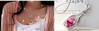 Astrootalk Crystal Heart Bottle Pendant for Girls/Women Pink Crystal Heart Bottle Necklace Rhodium Crystal Stainless Steel Pendant