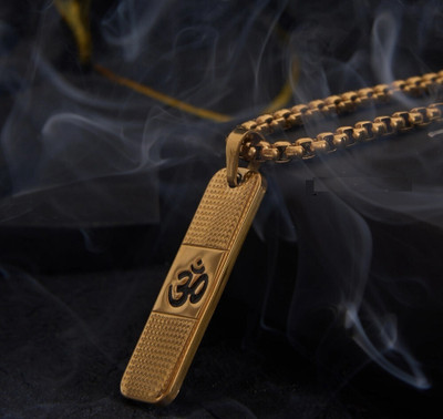 Malas Collection Golden Flat Bar Lord Shiva Mahadev Mahakaal Om Locket Pendant Necklace Box Chain Gold-plated Stainless Steel