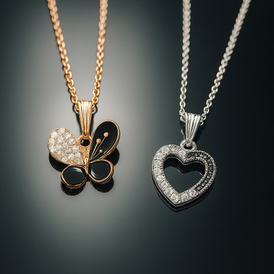 DIVINOOR Rose Gold Butterfly & Silver Heart Pendant Necklace for Women Alloy Pendant